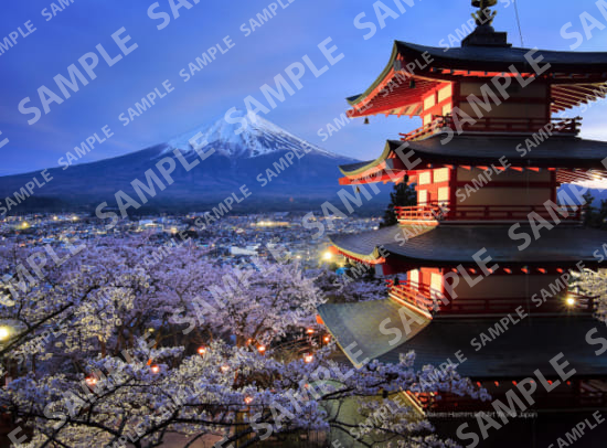 桜と五重塔と富士山の夜景 ファミマプリント Famima Print